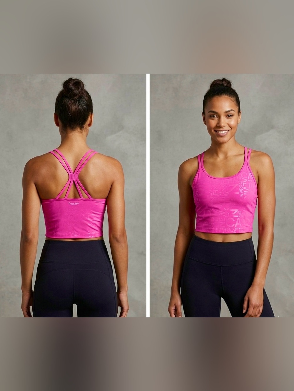 NEW Calvin Klein Fuchsia Strappy Crop Top Long Line Sports Bra Yoga Gym Workout